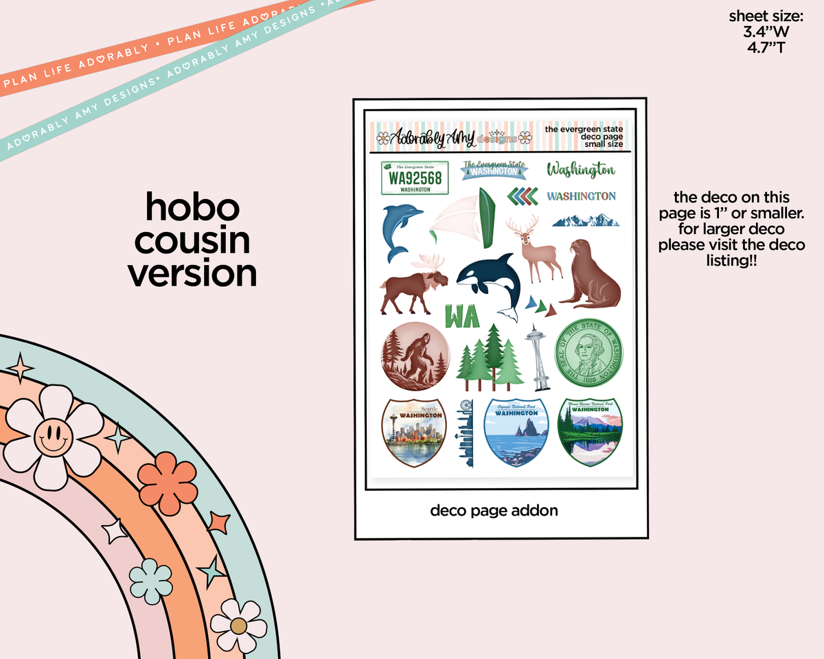 Hobonichi Cousin Weekly The Evergreen State Planner Sticker Kit for Hobo Cousin or Similar Planners - Adorably Amy Designs