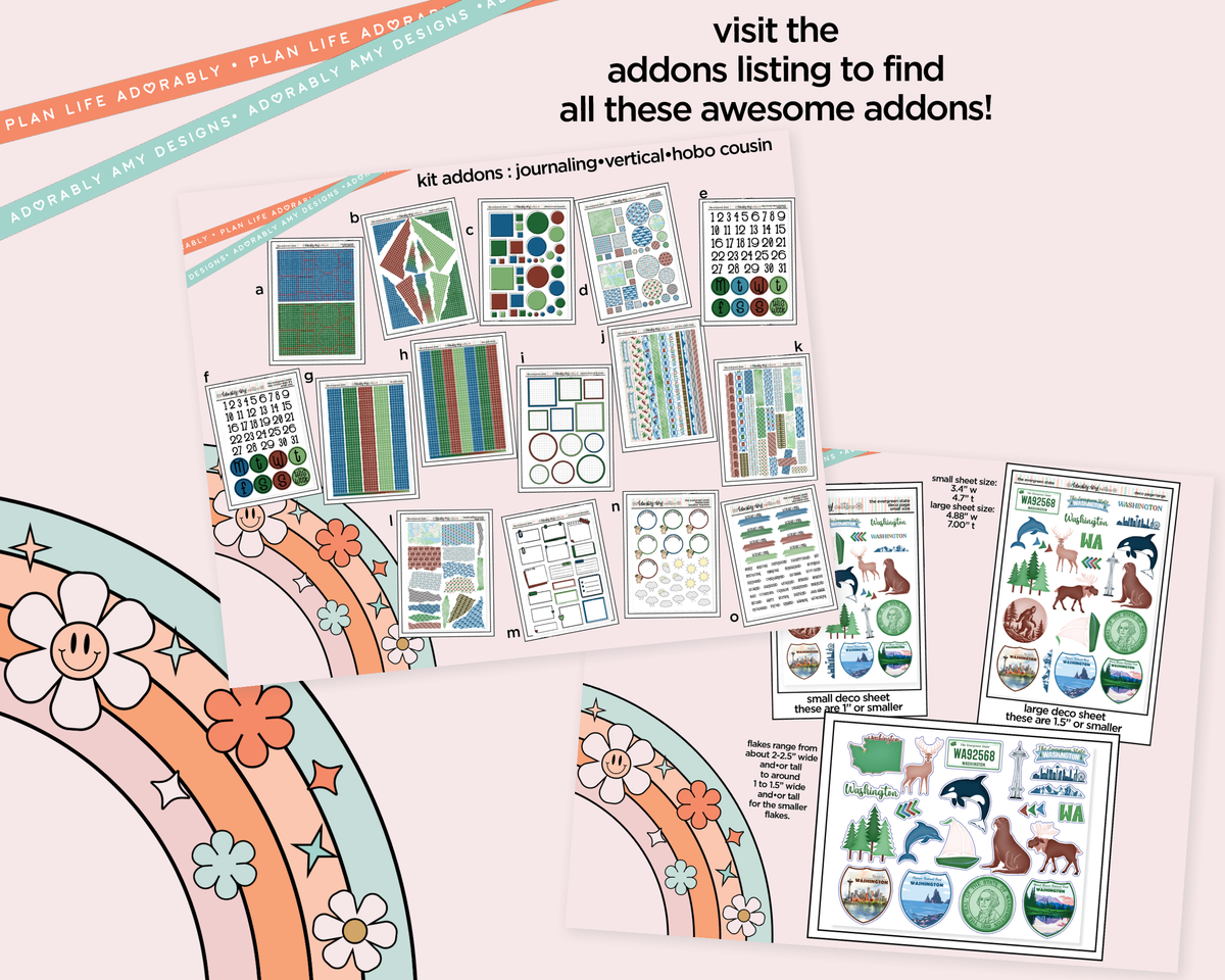 Hobonichi Cousin Weekly The Evergreen State Planner Sticker Kit for Hobo Cousin or Similar Planners - Adorably Amy Designs