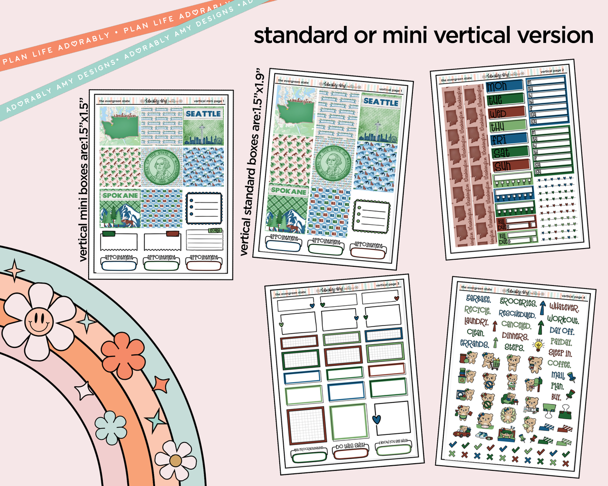 Vertical The Evergreen State Collection Kit for Vertical Standard Size Planners or Insert - Adorably Amy Designs