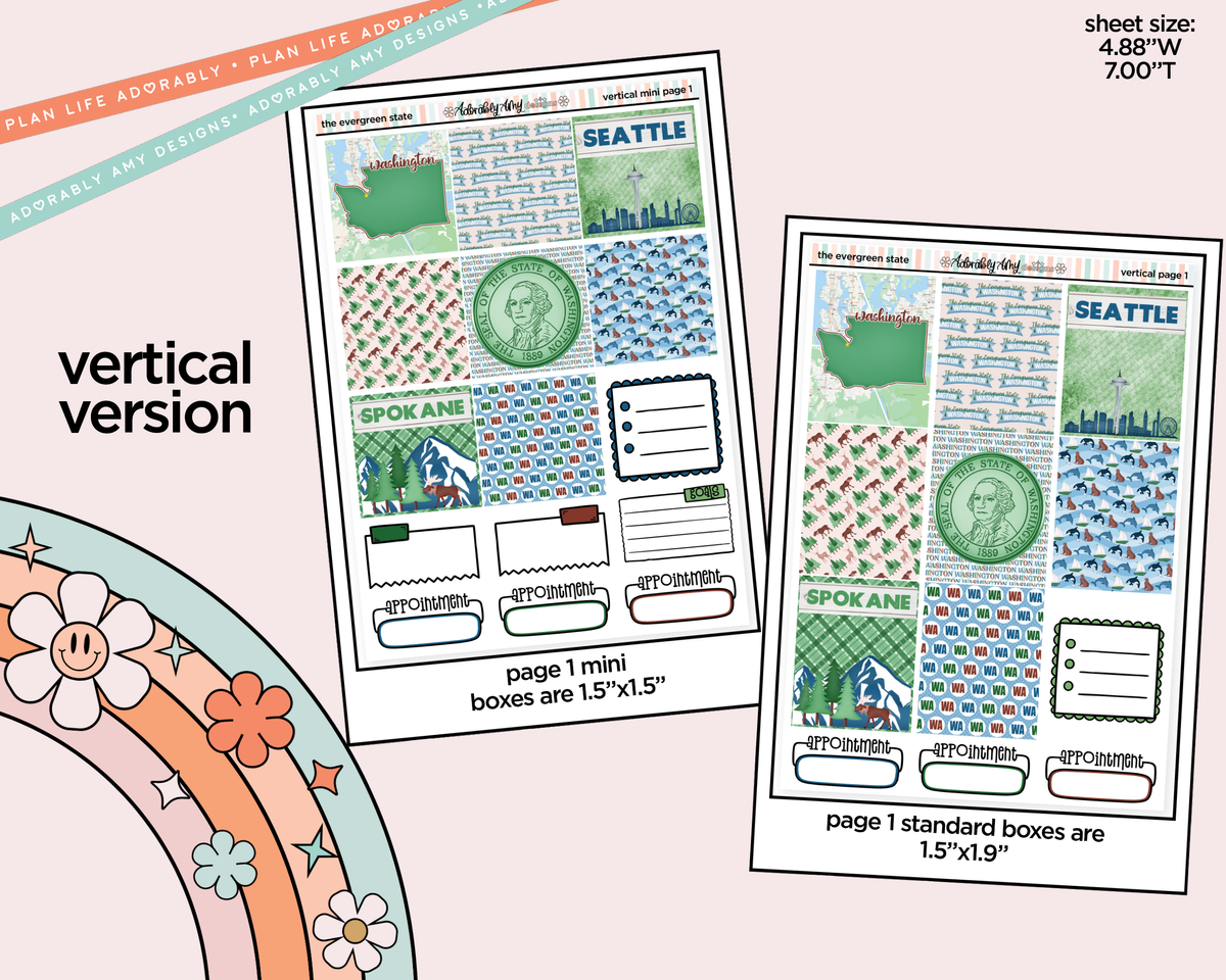 Vertical The Evergreen State Collection Kit for Vertical Standard Size Planners or Insert - Adorably Amy Designs