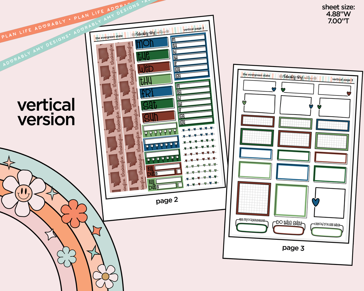 Vertical The Evergreen State Collection Kit for Vertical Standard Size Planners or Insert - Adorably Amy Designs