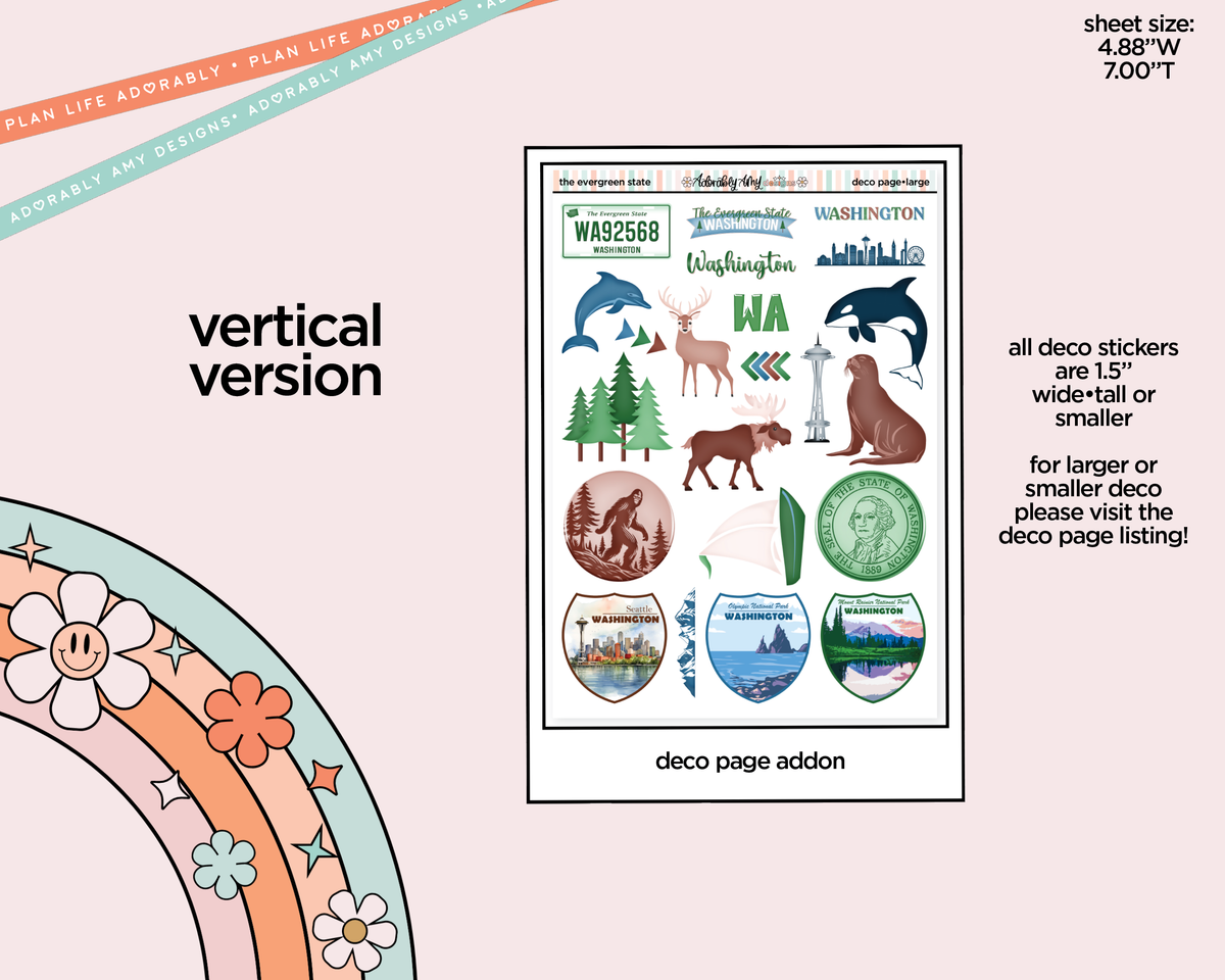 Vertical The Evergreen State Collection Kit for Vertical Standard Size Planners or Insert - Adorably Amy Designs