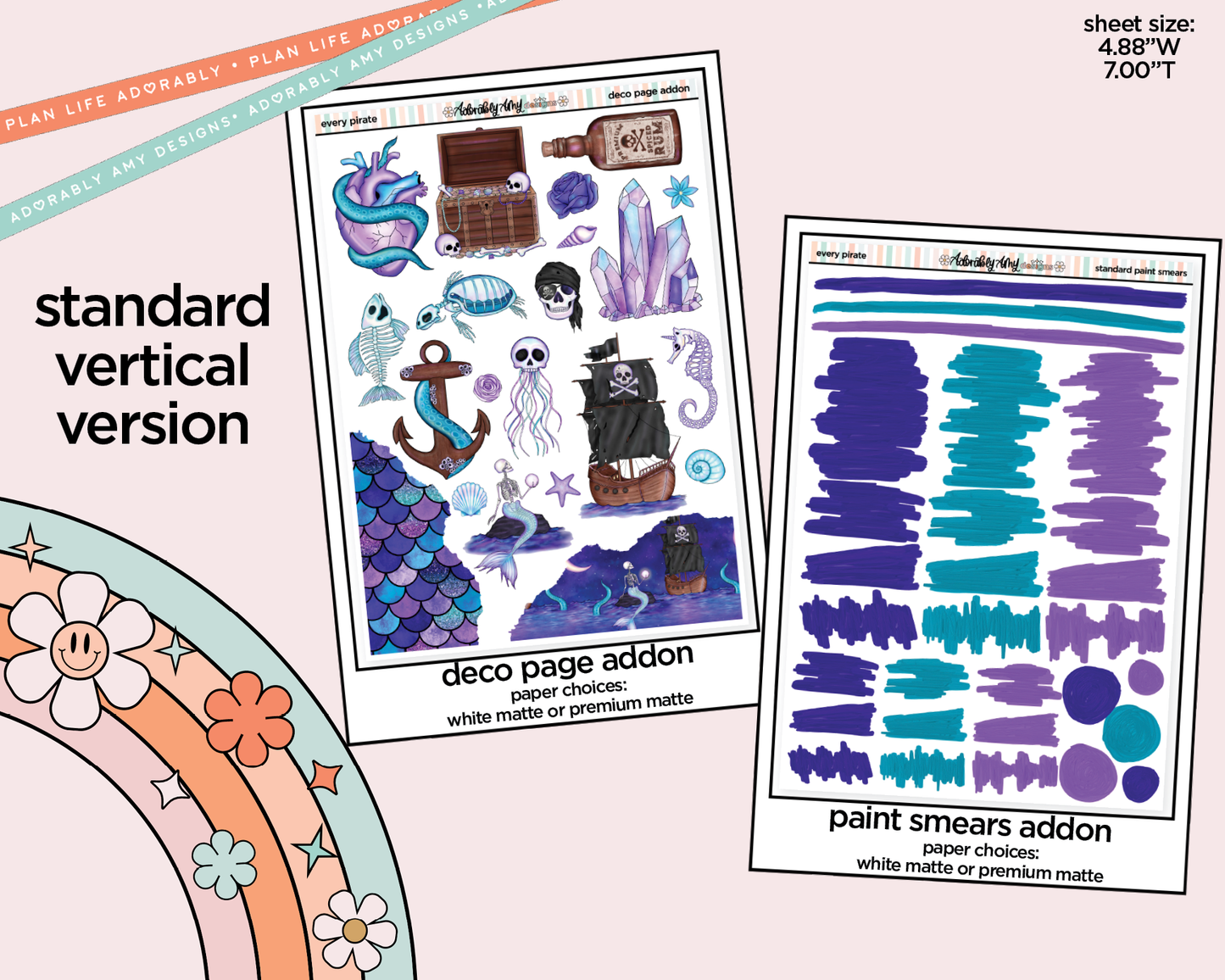 Vertical Every Pirate Needs a Mermaid Weekly Sticker Kit for Vertical Standard Size Planners or Inserts