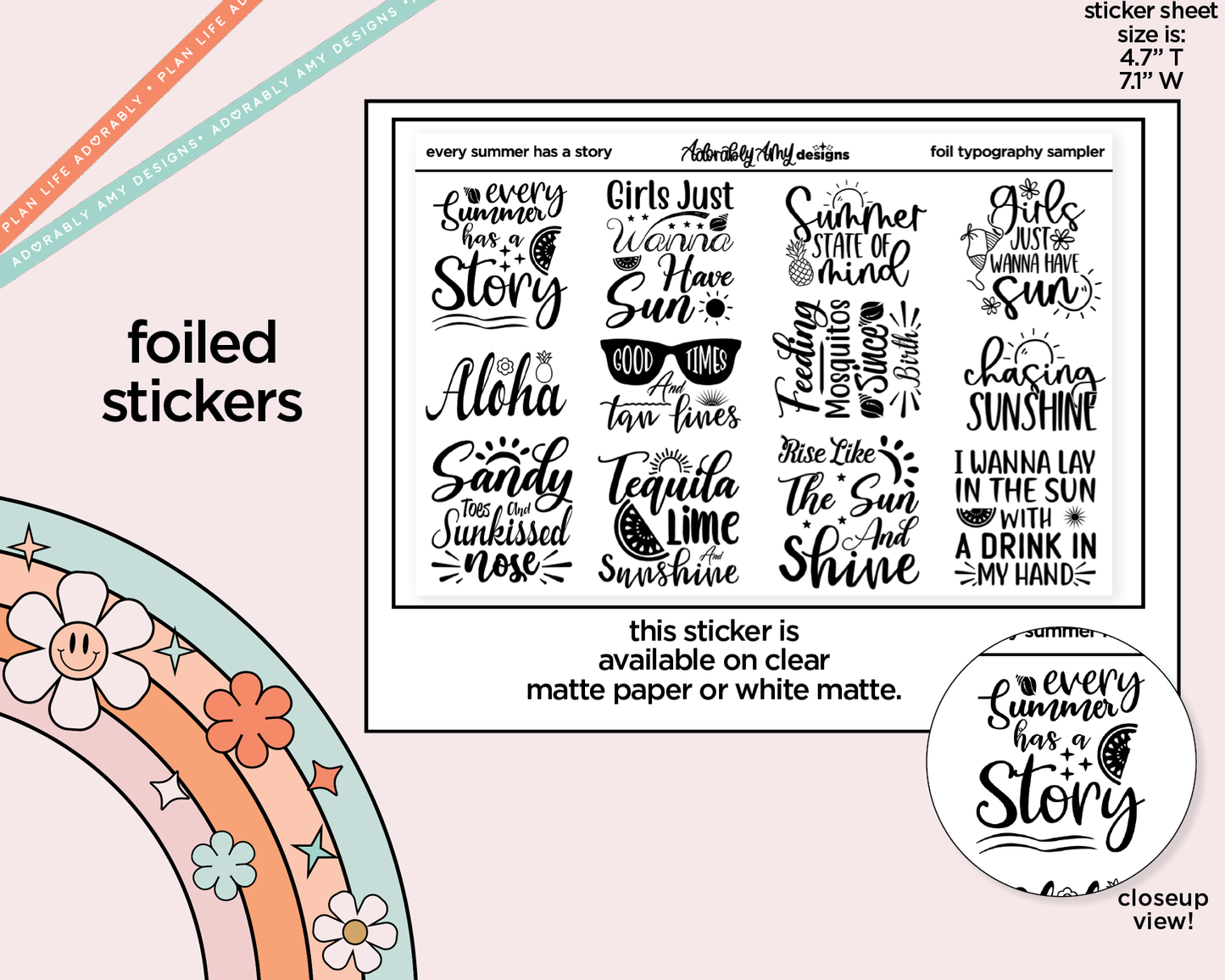 Foiled Every Summer Has a Story Deco Typography Sampler Planner Stickers