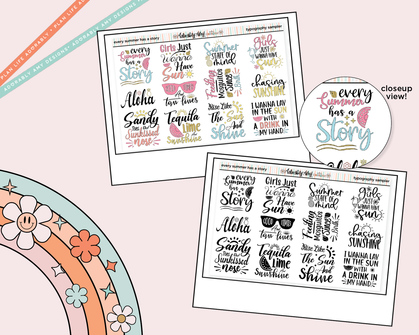 Every Summer Has a Story Deco Typography Sampler Planner Stickers