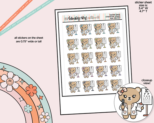 Bailee Bear Go to the Eye Doctor Decoration Character Planner Stickers
