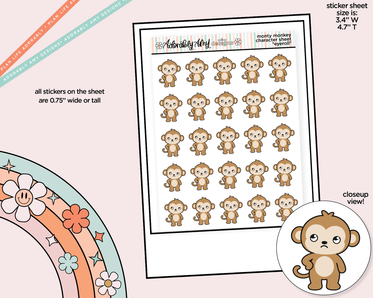 Monty the Monkey *Eyeroll* Decoration Character Planner Stickers - Adorably Amy Designs
