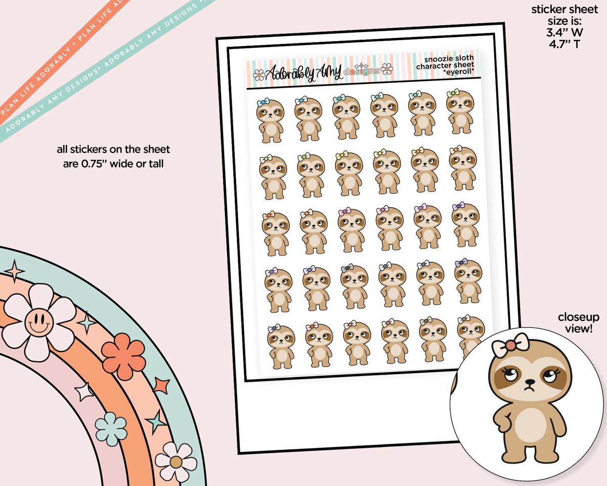 Snoozie Sloth *Eyeroll* Decoration Character Planner Stickers - Adorably Amy Designs