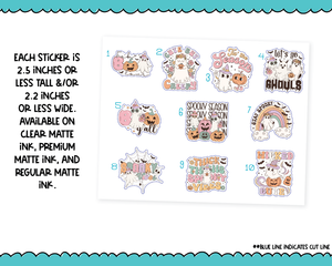 Large Diecut Sticker Flakes - FaBOOlous Kawaii Ghosts Quotes Planner Stickers for any Planner or Insert