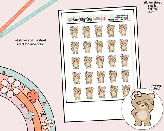 Bailee Bear Facepalm Moment Decoration Character Planner Stickers - Adorably Amy Designs