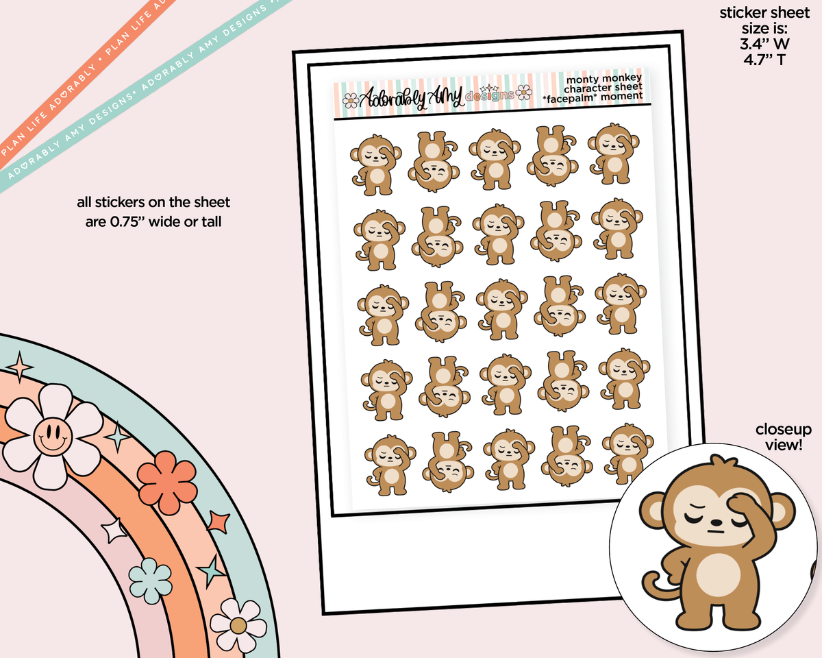 Monty the Monkey Facepalm Decoration Character Planner Stickers - Adorably Amy Designs