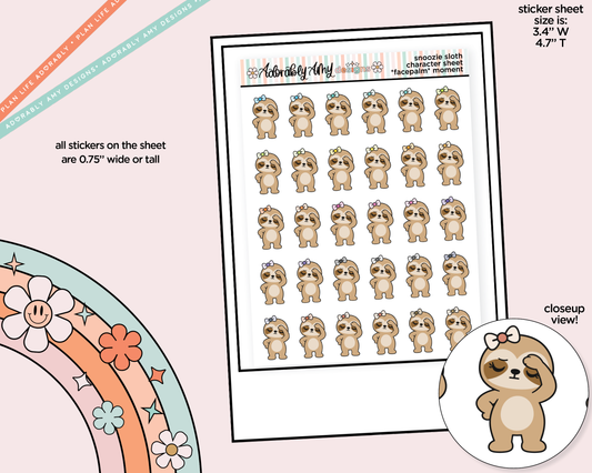 Snoozie Sloth Facepalm Decoration Character Planner Stickers - Adorably Amy Designs