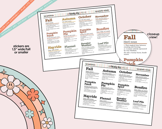Funny Fall Definitions Deco Typography Sampler Planner Stickers - Adorably Amy Designs