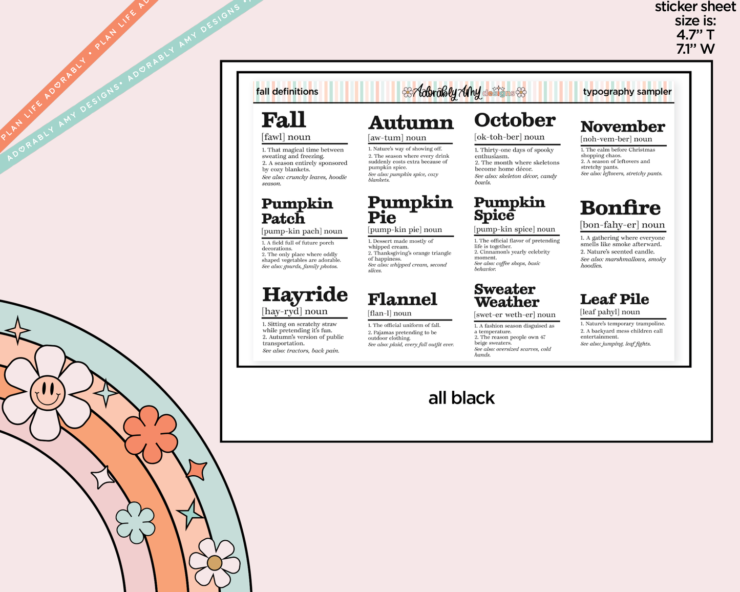 Funny Fall Definitions Deco Typography Sampler Planner Stickers