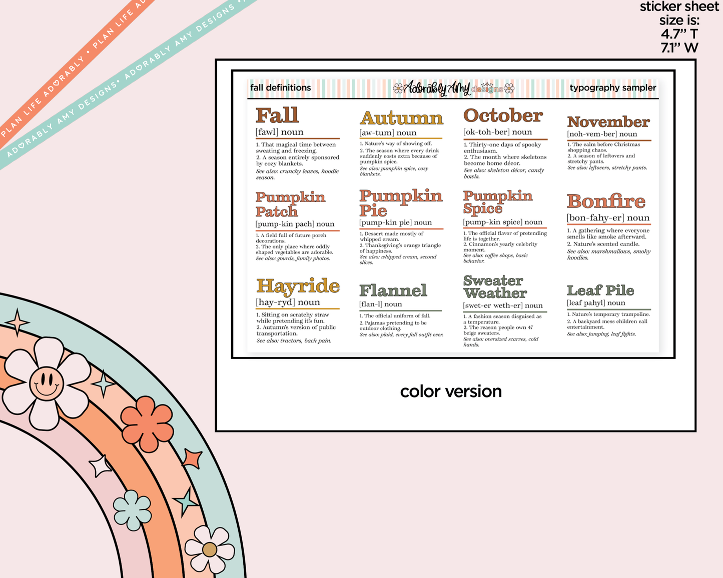 Funny Fall Definitions Deco Typography Sampler Planner Stickers