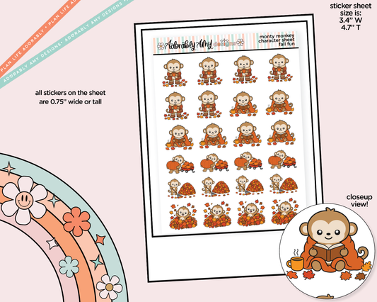 Monty the Monkey Fall Fun Sampler Decoration Character Planner Stickers