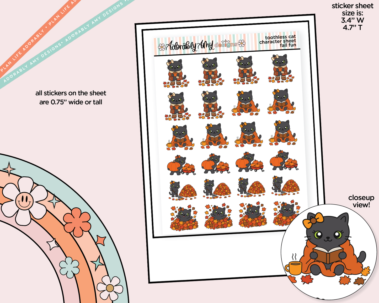 Toothless Cat Fall Fun Sampler Decoration Character Planner Stickers