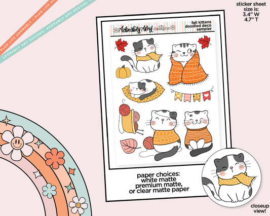 Kittens in Fall Kawaii Decorative Planner Stickers for any Planner or Insert