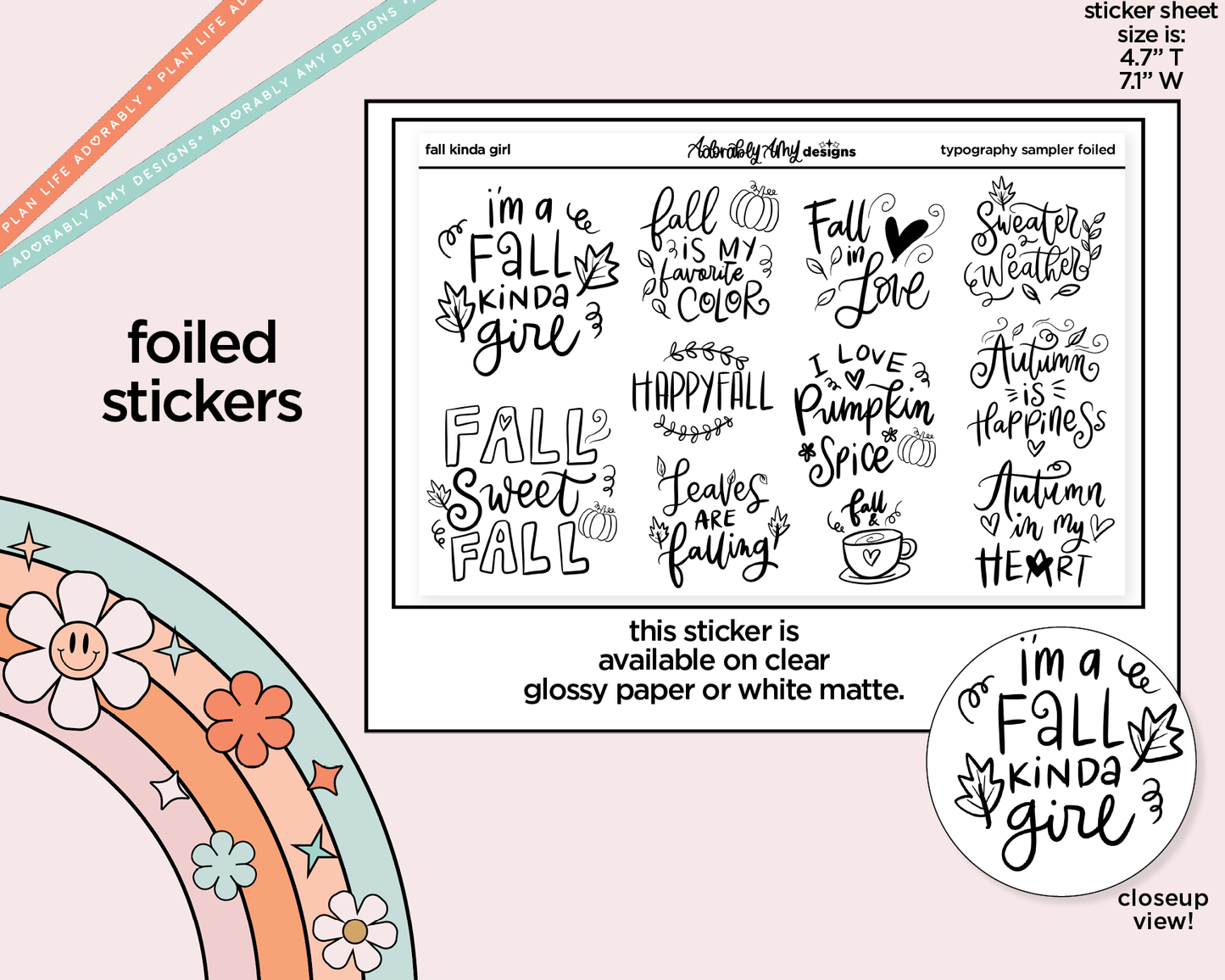 Foiled Fall Kinda Girl Deco Typography Sampler Planner Stickers