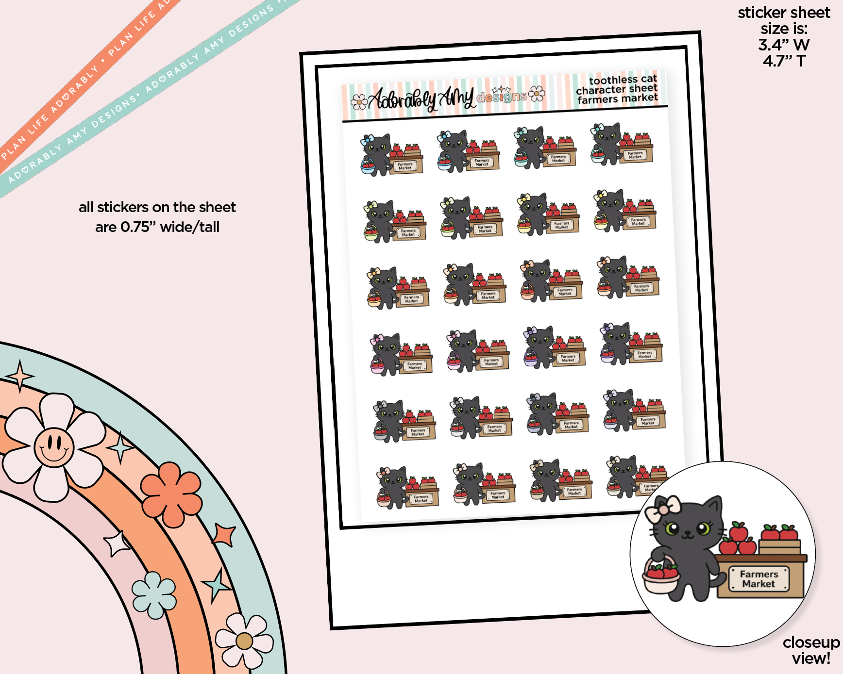 Toothless Cat Farmers Market Decoration Character Planner Stickers - Adorably Amy Designs