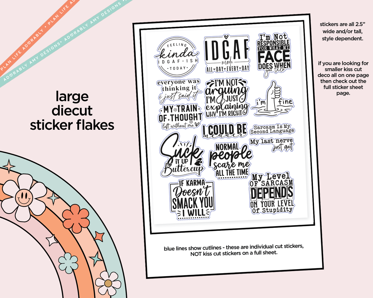 Feeling IDGAF-ish Typography Sampler Planner Stickers - Adorably Amy Designs