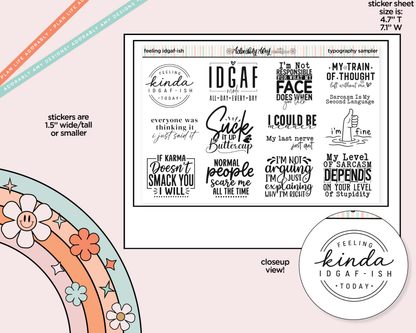 Feeling IDGAF-ish Typography Sampler Planner Stickers - Adorably Amy Designs