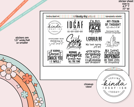 Feeling IDGAF-ish Typography Sampler Planner Stickers - Adorably Amy Designs
