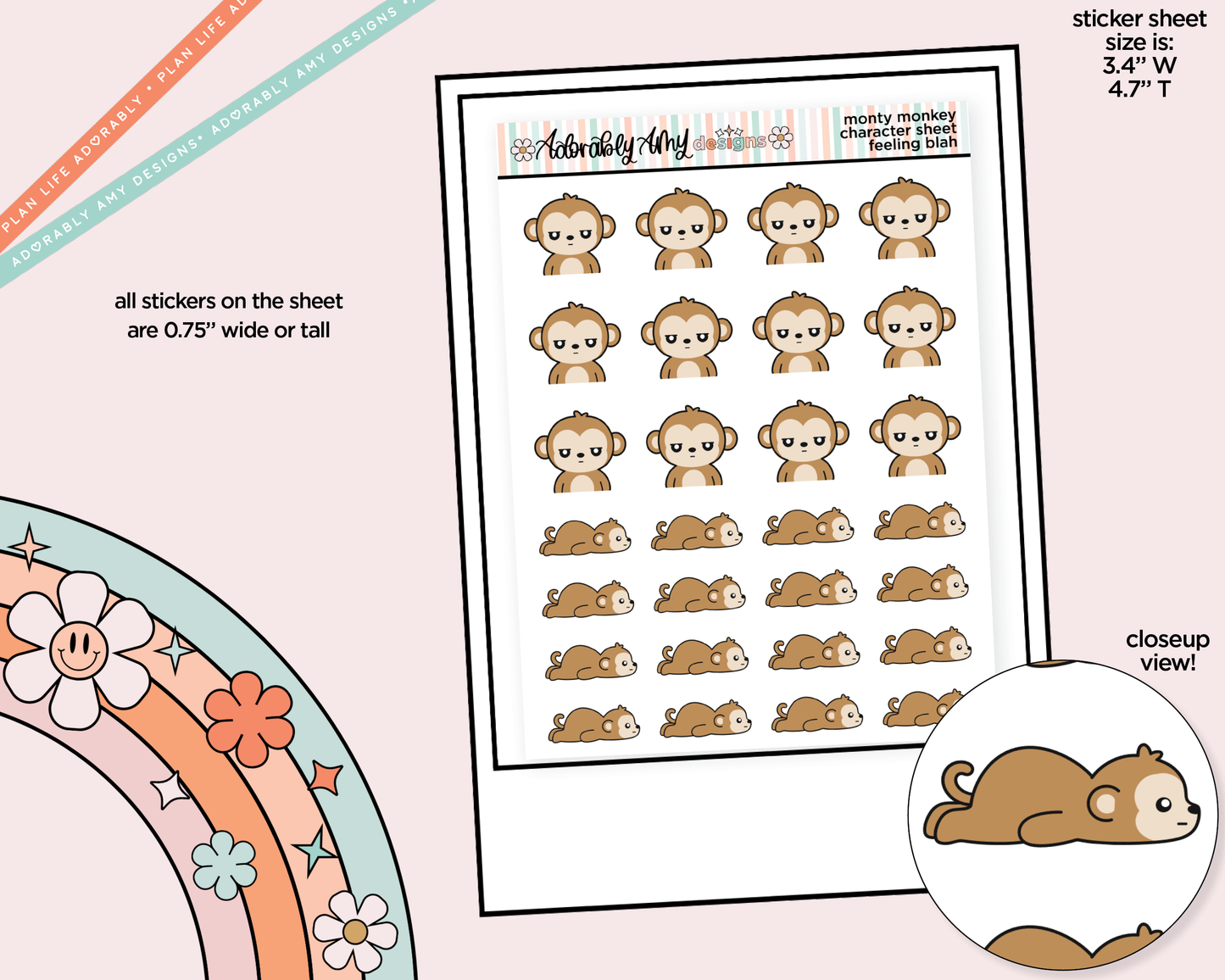 Monty the Monkey Feeling Blah Decoration Character Planner Stickers
