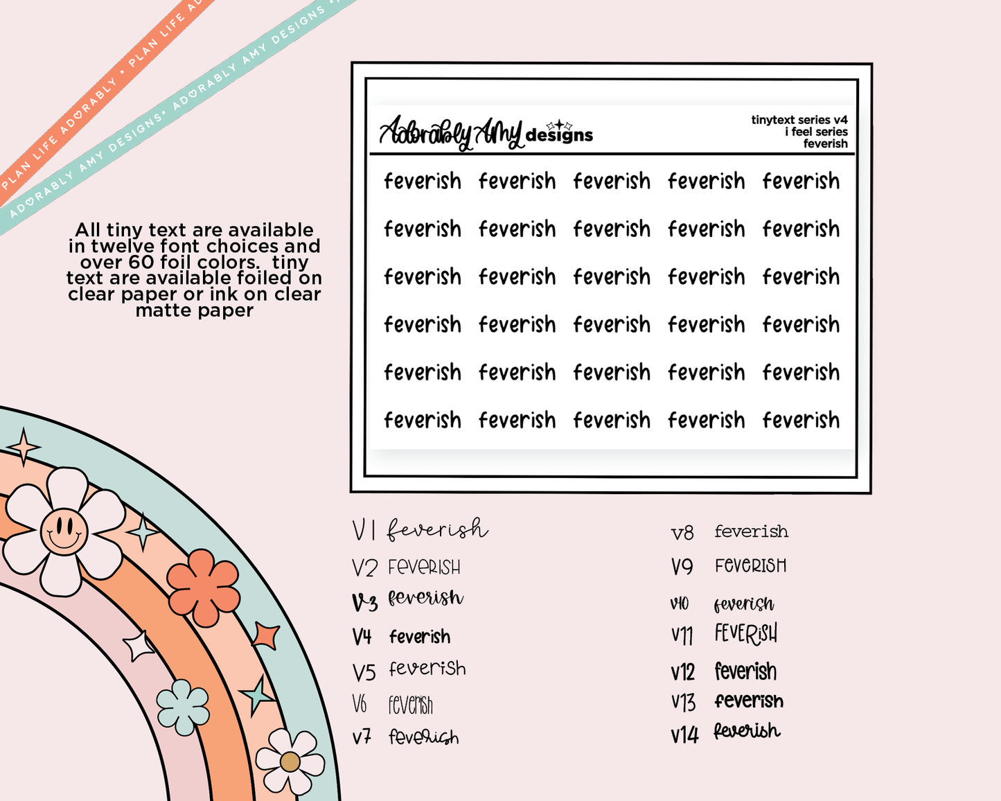 Foiled Tiny Text Series - Feelings Series - Feverish Flare Checklist Size Planner Stickers for any Planner or Insert