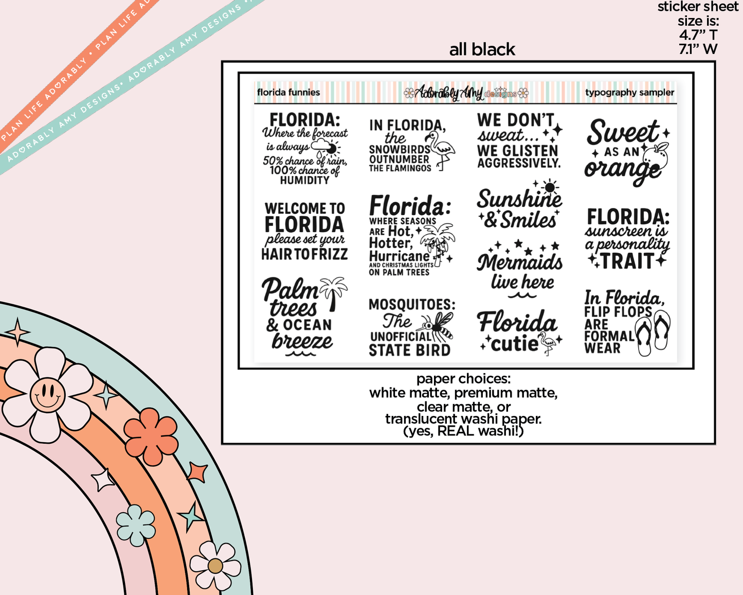 Florida Funnies Deco Typography Sampler Planner Stickers