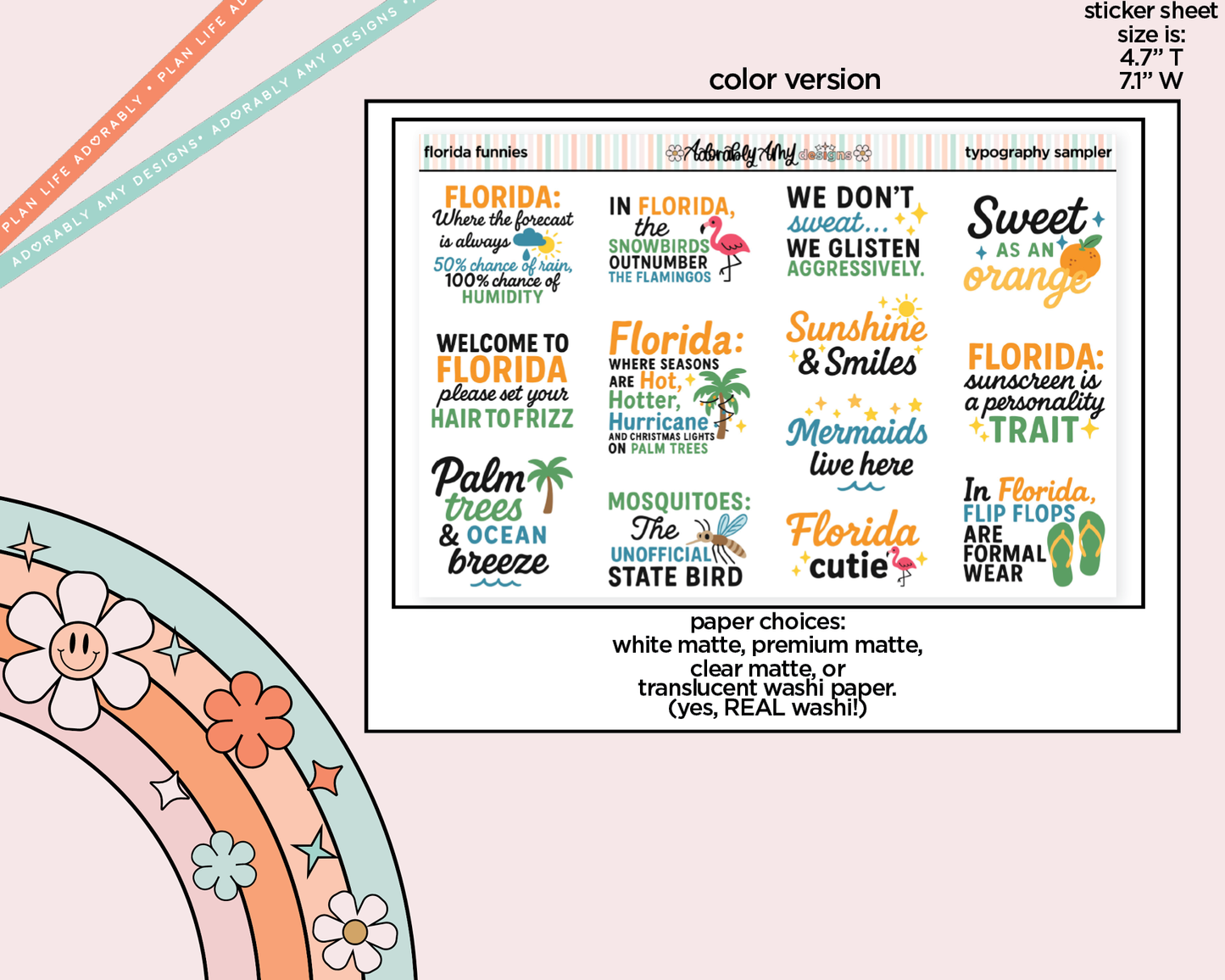 Florida Funnies Deco Typography Sampler Planner Stickers