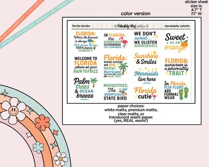 Florida Funnies Deco Typography Sampler Planner Stickers