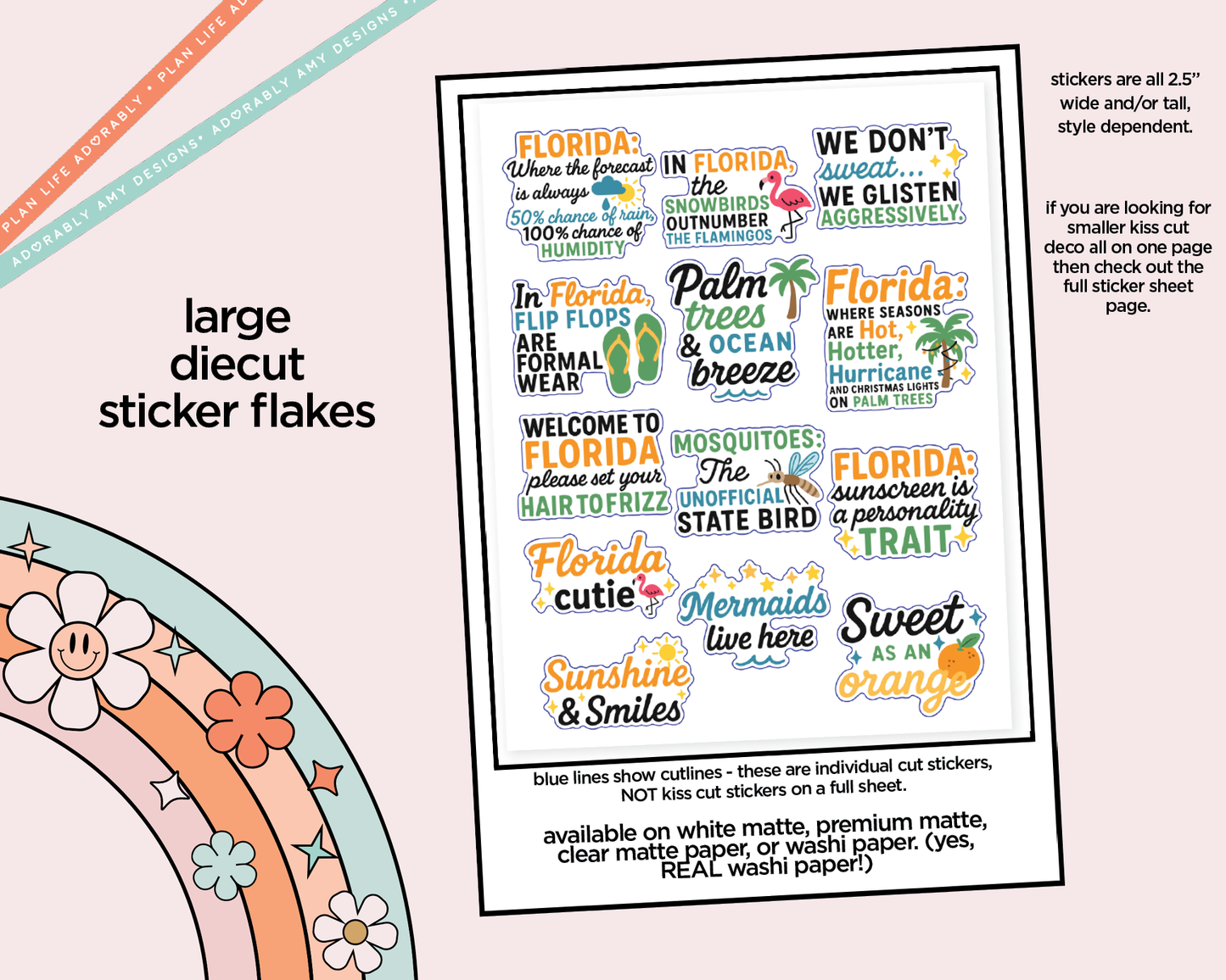Florida Funnies Deco Typography Sampler Planner Stickers