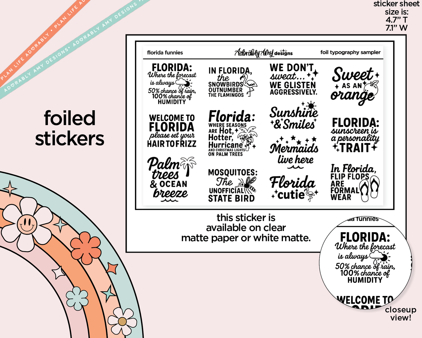 Florida Funnies Deco Typography Sampler Planner Stickers