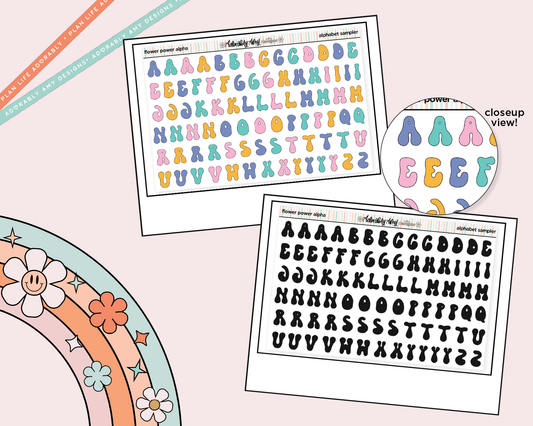 Flower Power Alphabet Stickers Deco Typography Sampler Planner Stickers