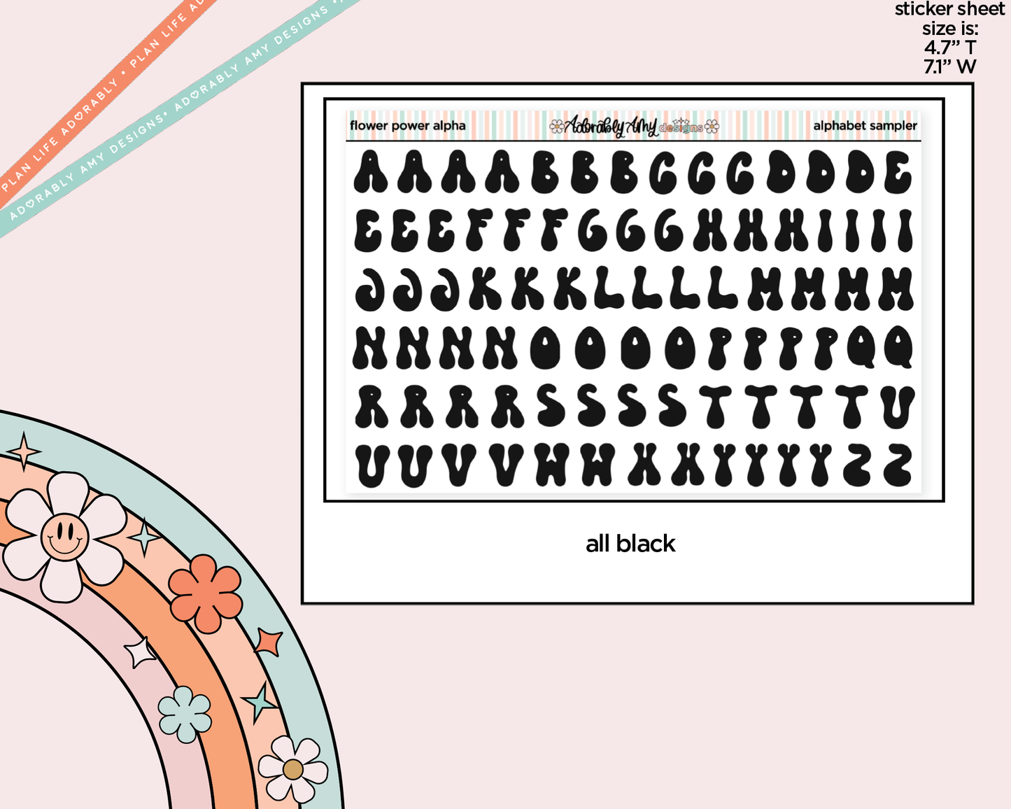 Flower Power Alphabet Stickers Deco Typography Sampler Planner Stickers - Adorably Amy Designs