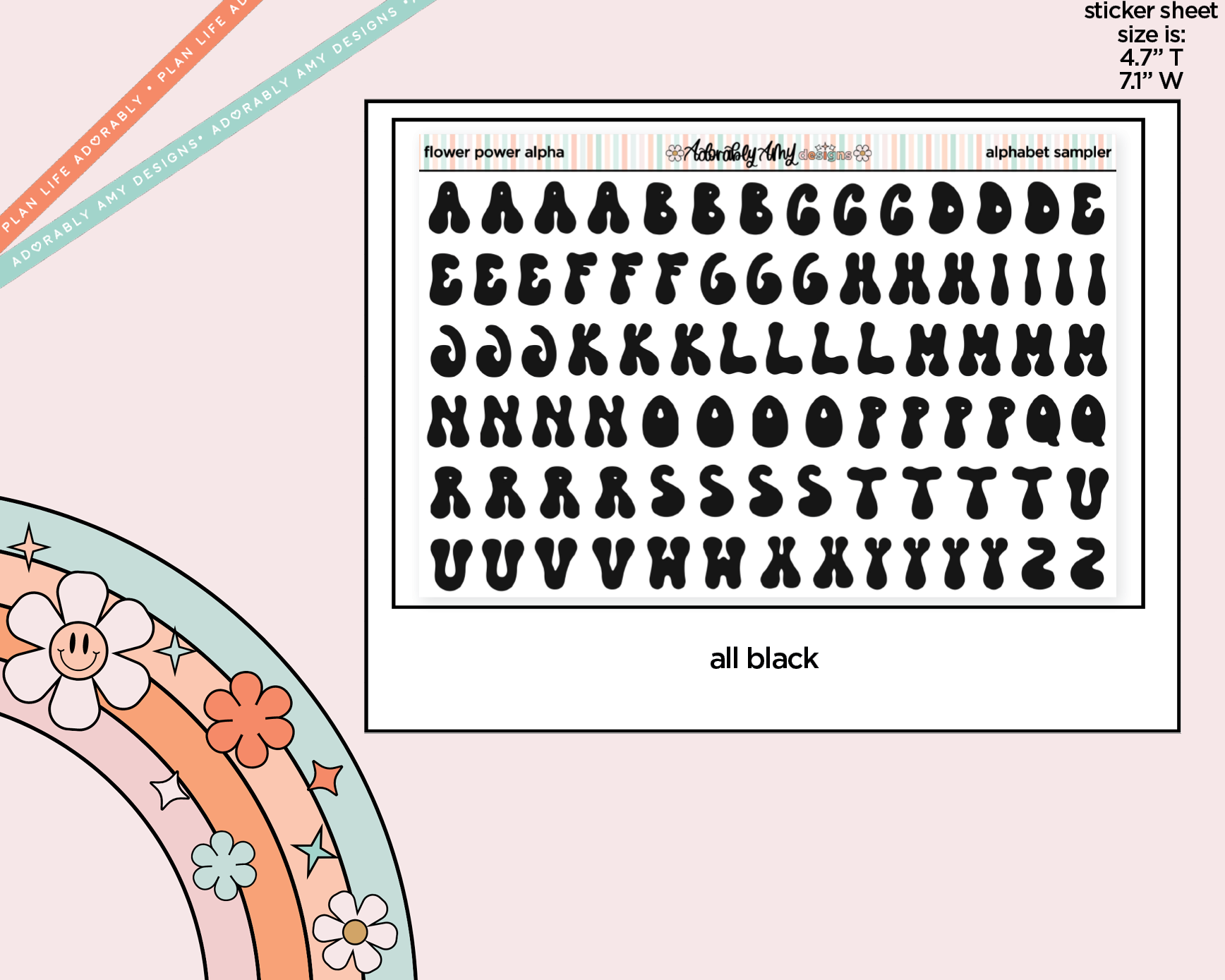 Flower Power Alphabet Stickers Deco Typography Sampler Planner Stickers - Adorably Amy Designs