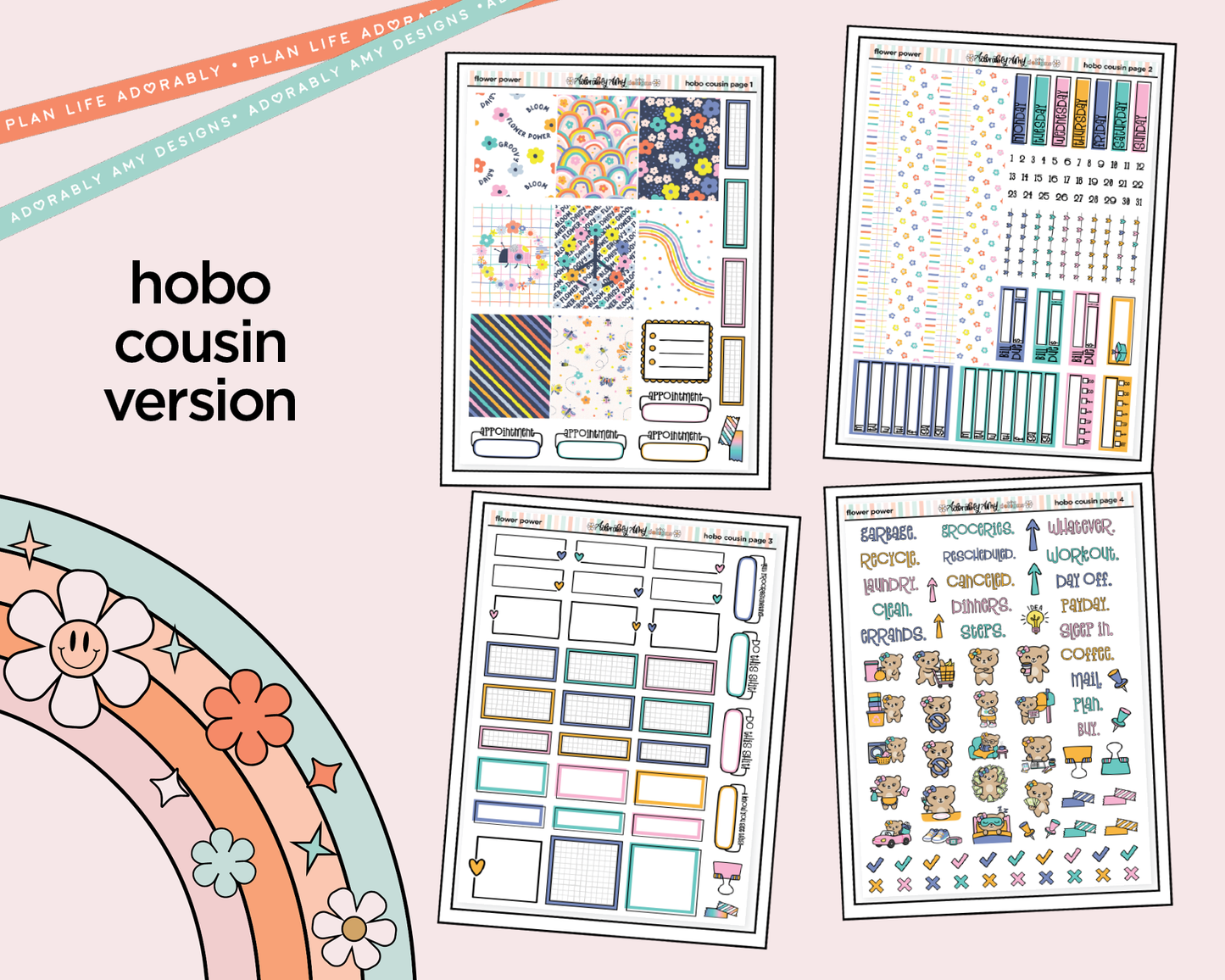 Hobonichi Cousin Weekly Flower Power Planner Sticker Kit for Hobo Cousin or Similar Planners
