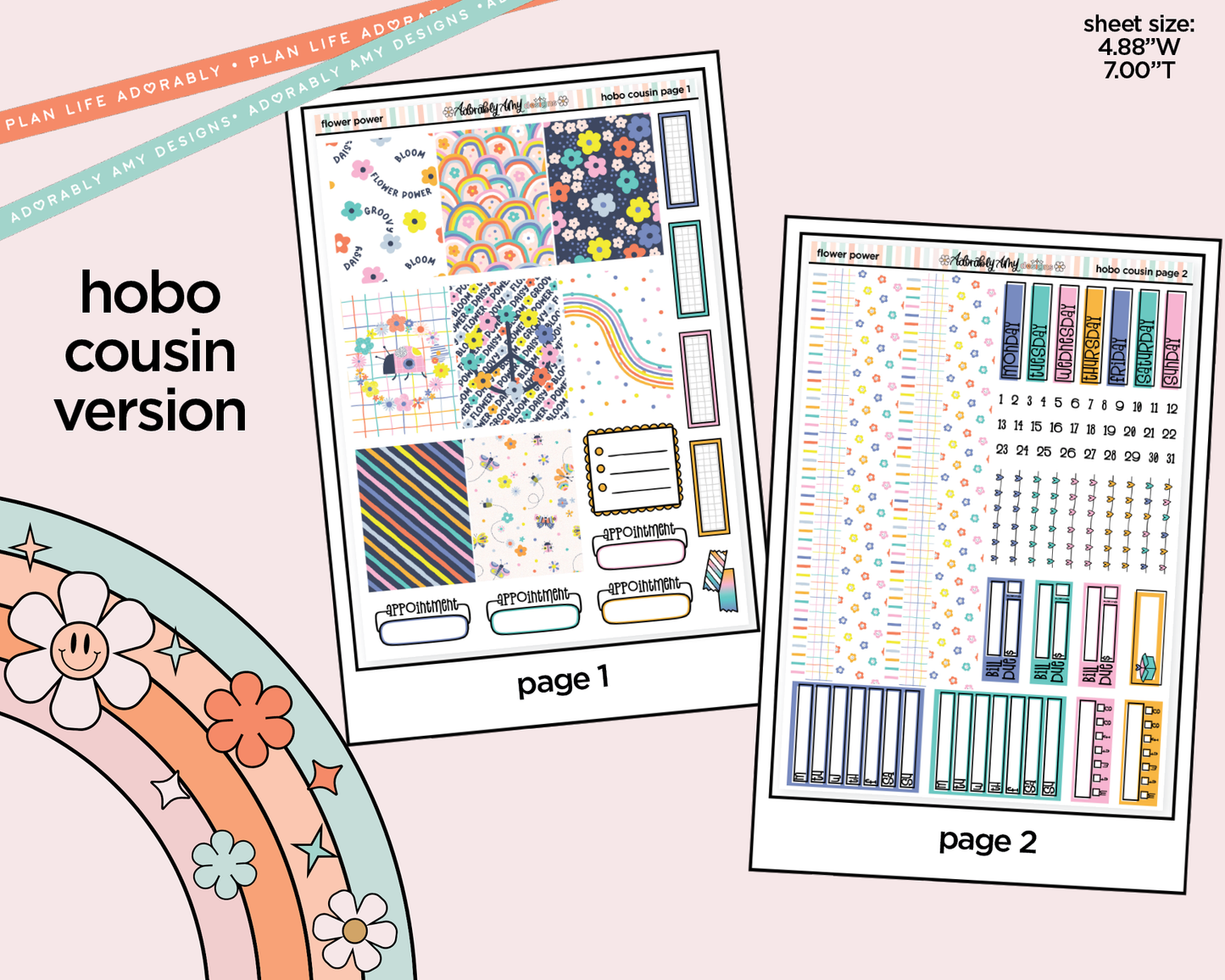 Hobonichi Cousin Weekly Flower Power Planner Sticker Kit for Hobo Cousin or Similar Planners