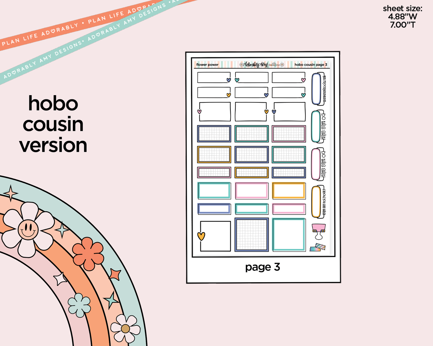 Hobonichi Cousin Weekly Flower Power Planner Sticker Kit for Hobo Cousin or Similar Planners