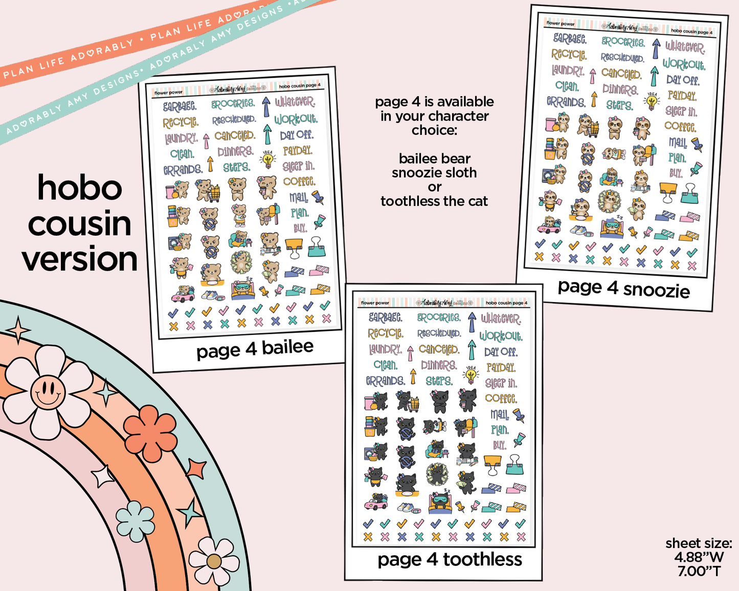 Hobonichi Cousin Weekly Flower Power Planner Sticker Kit for Hobo Cousin or Similar Planners