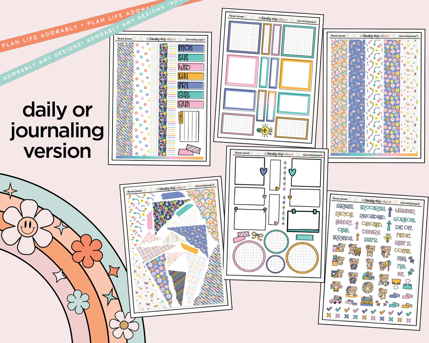 Journaling and Daily Planning Flower Power Planner Sticker Kit