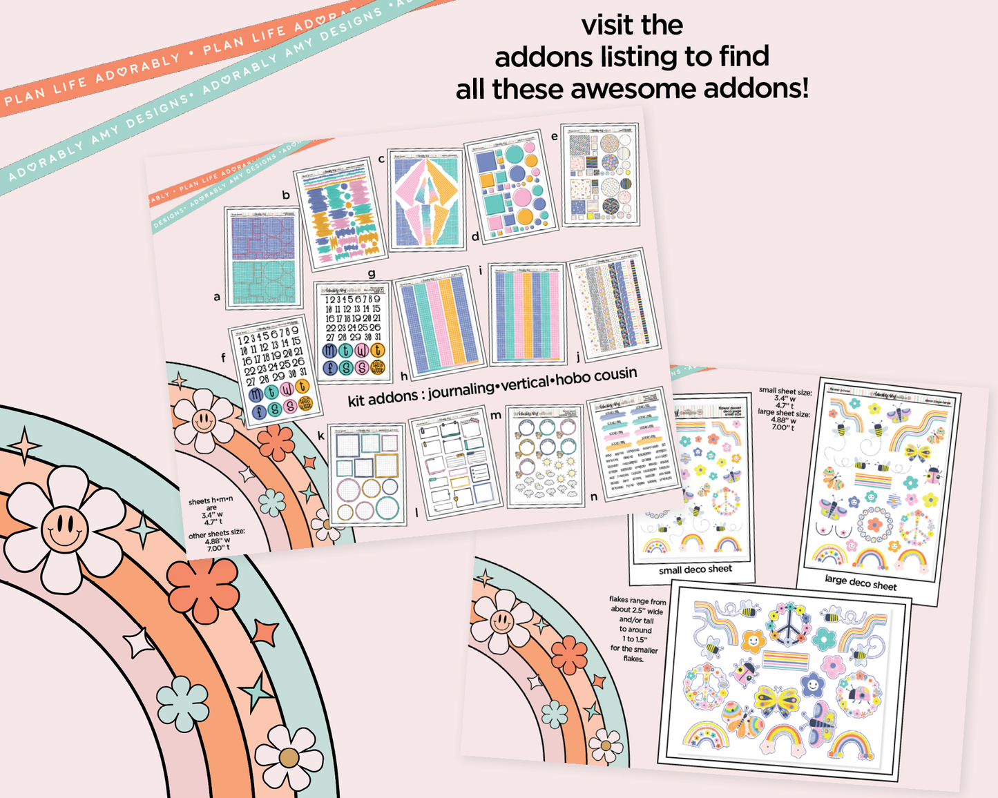 Hobonichi Cousin Weekly Flower Power Planner Sticker Kit for Hobo Cousin or Similar Planners