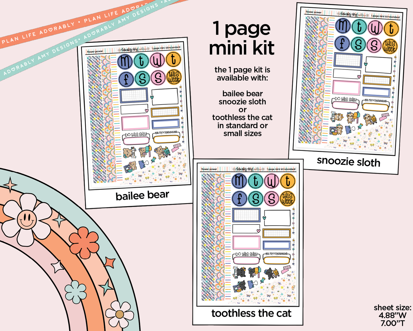 One Page Mini Kit Flower Power Planner Sticker Kit - Two Sizes Available