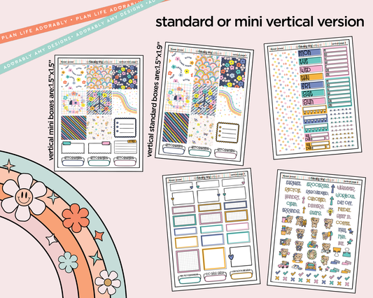 Vertical Flower Power Sticker Kit for Vertical Standard Size Planners or Insert