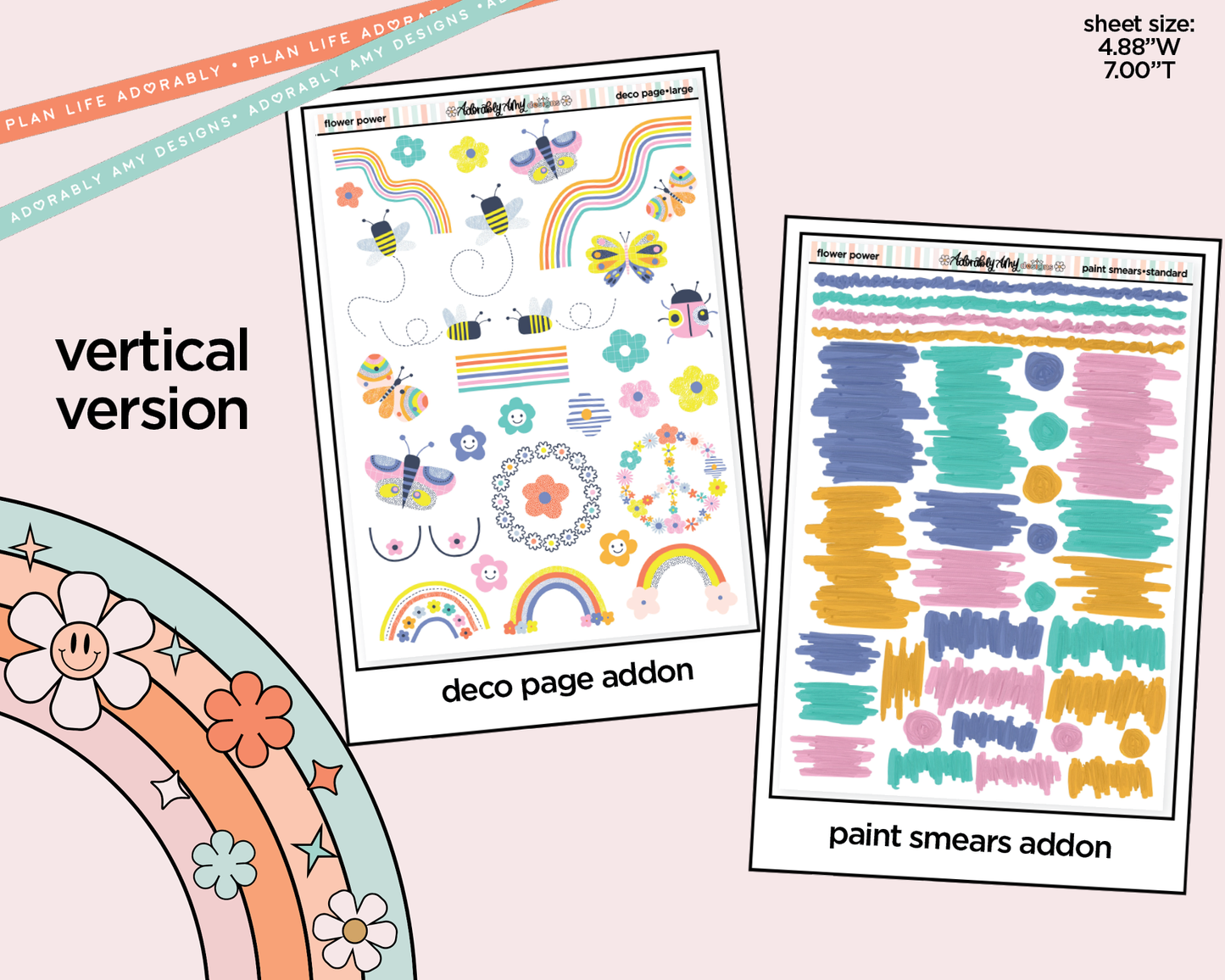 Vertical Flower Power Sticker Kit for Vertical Standard Size Planners or Insert
