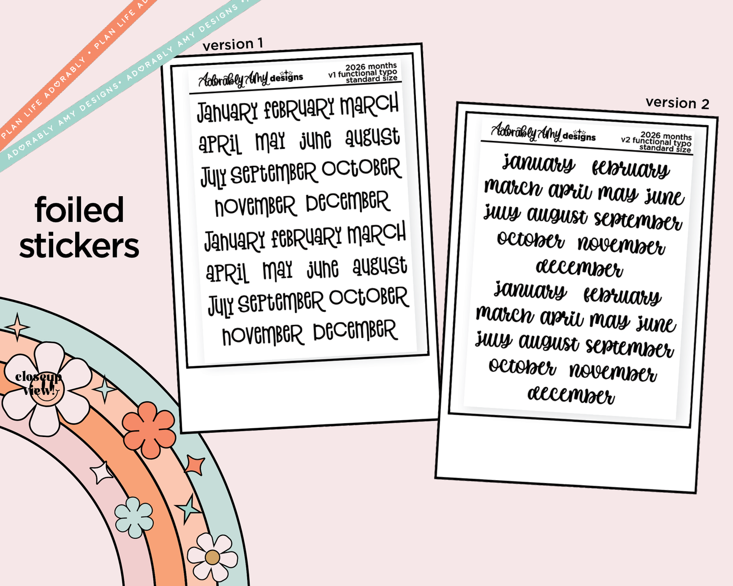 Foiled 2026 Months of the Year Stickers for any Planner or Insert