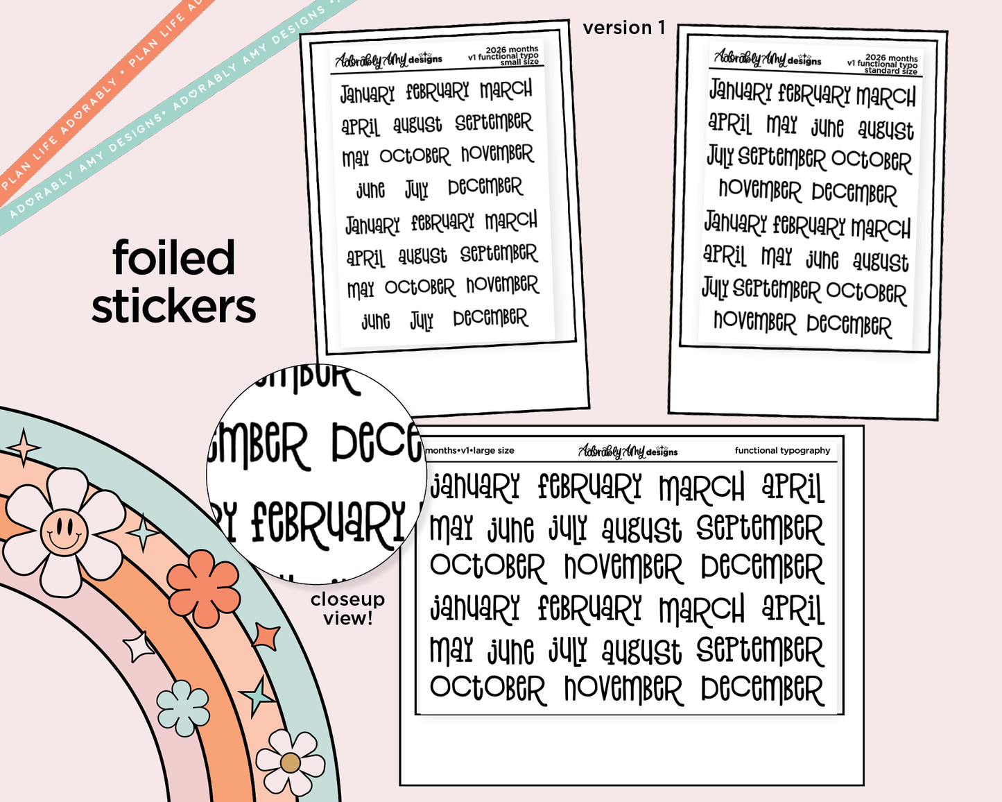 Foiled 2026 Months of the Year Stickers for any Planner or Insert