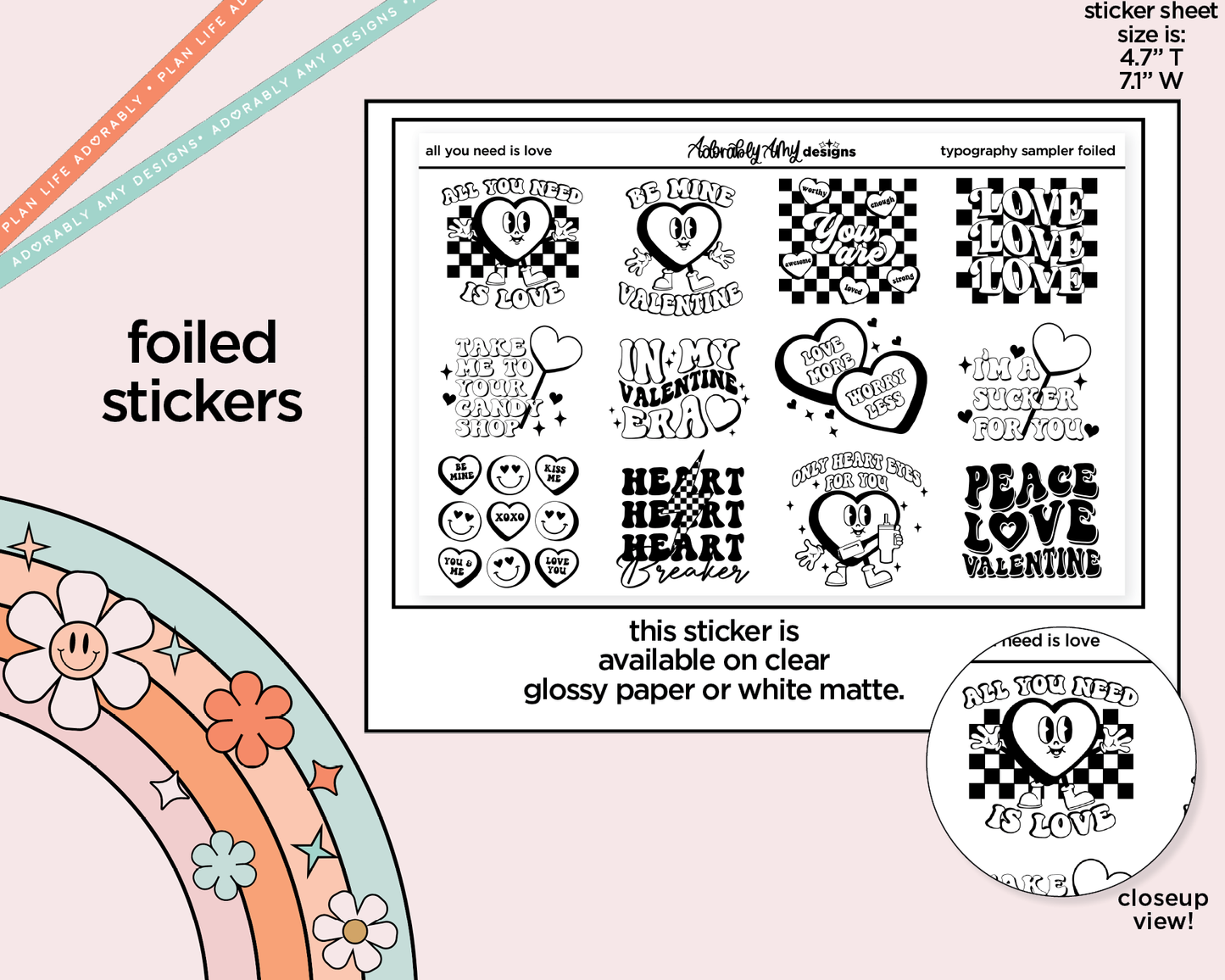 Foiled All You Need is Love Deco Typography Sampler Planner Stickers