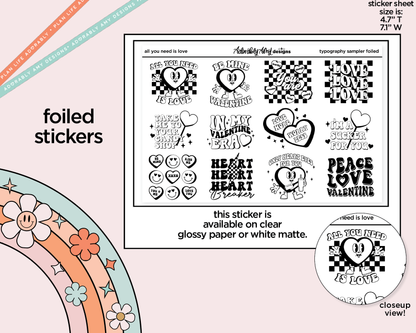 Foiled All You Need is Love Deco Typography Sampler Planner Stickers